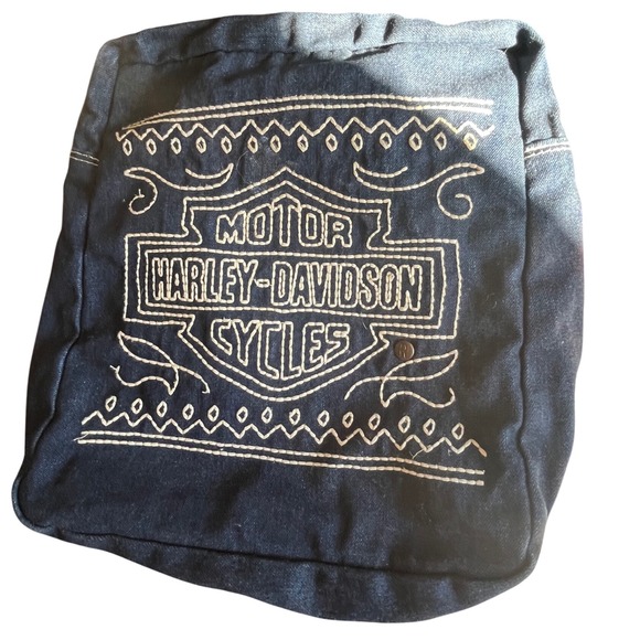 Harley Davidson Denim Backpack Embroidered Logo Motorcycle Biker Bag - Picture 1 of 4